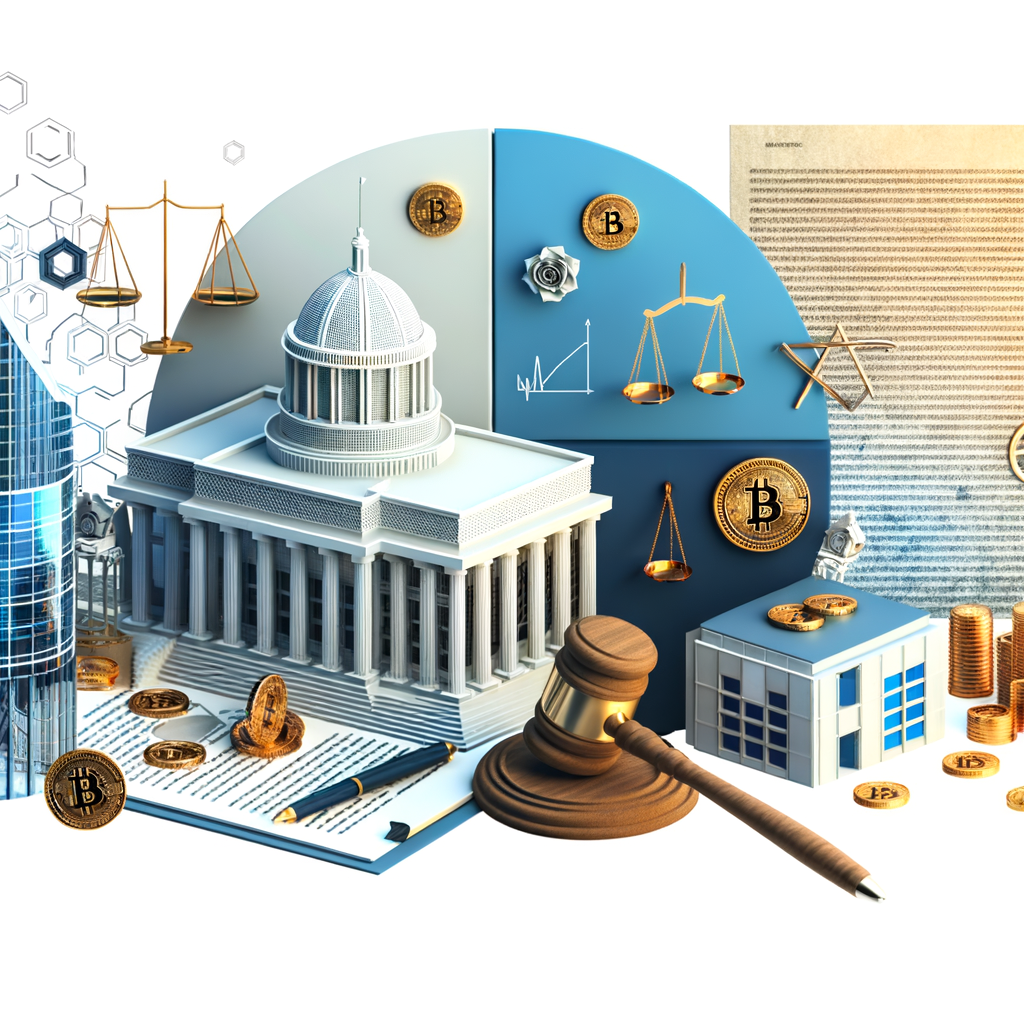 Create a professional, high-quality news article header image for: Kenya’s 1.5% Crypto Tax Threatens Fintech Growth and Innovation. Show professional legal/government imagery, regulatory documents, courthouse, government buildings, compliance symbols. Business news style. REQUIREMENTS: 16:9 aspect ratio ideal for news articles, high-resolution professional quality, modern business news aesthetic, clean composition with blues/whites/gold accents, no text overlays, no logos, photorealistic style similar to Reuters/Bloomberg financial imagery.