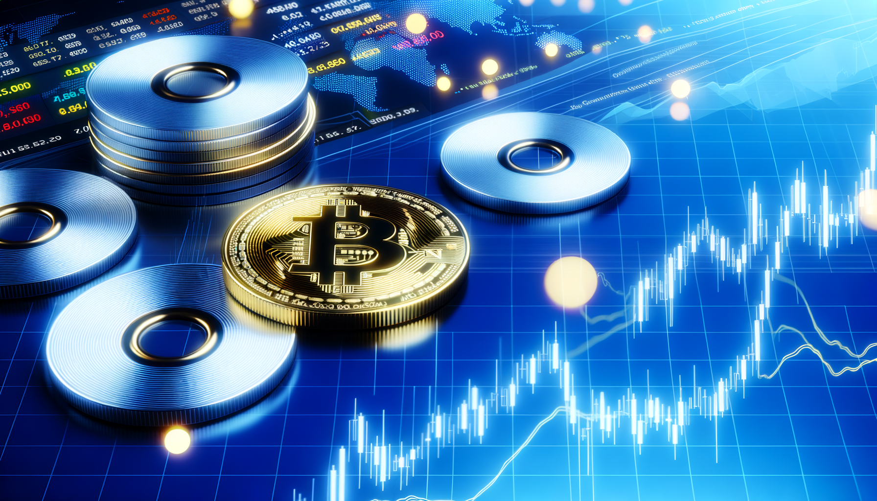 Create a premium, professional financial news header image for: Bitcoin Core Relay Policy Spurs Decentralization Fears. Sophisticated Bitcoin visualization with elegant gold accents, clean financial charts, modern trading interfaces, premium business aesthetic. Bloomberg/Reuters style. REQUIREMENTS: 16:9 ratio perfect for news headers, ultra-high quality professional photography style, clean composition with sophisticated color palette (deep blues, platinum whites, gold accents), no text overlays, no logos, photorealistic Bloomberg Terminal aesthetic, premium financial publication quality.