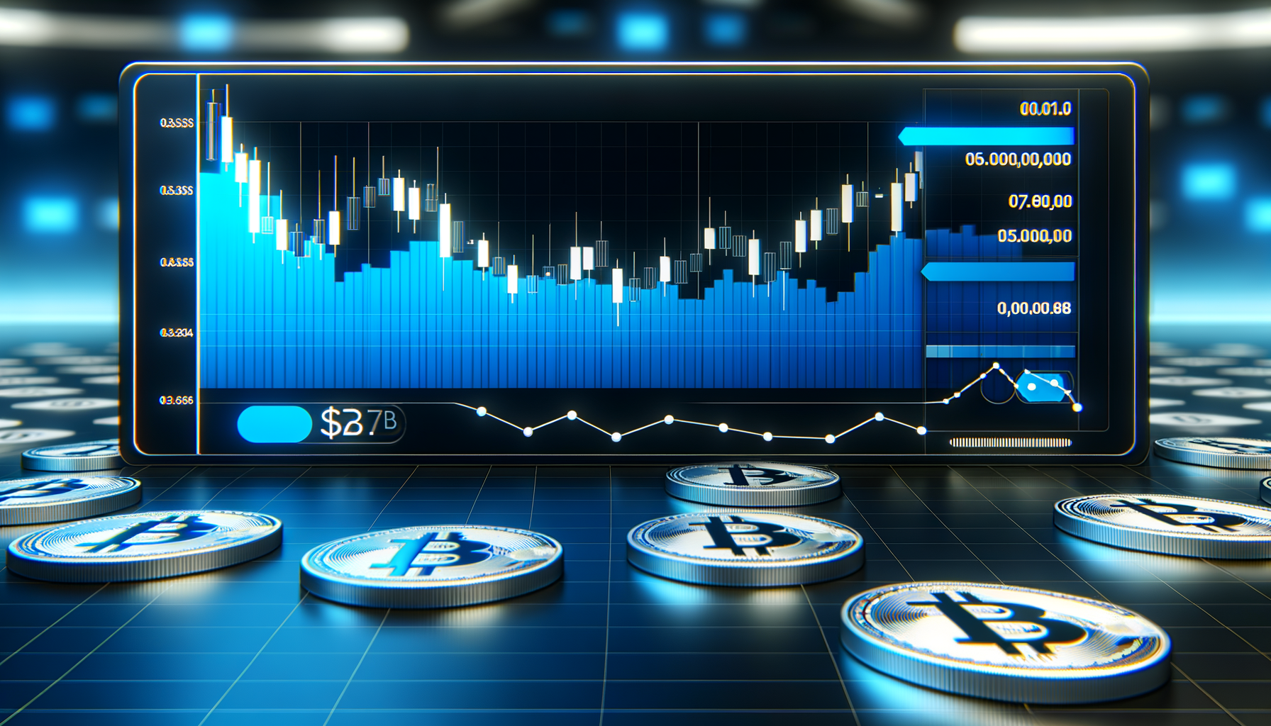 Create a premium, professional financial news header image for: Bitcoin ETF Outflows Hit $1B, Reversal Signals Emerge. Sophisticated Bitcoin visualization with elegant gold accents, clean financial charts, modern trading interfaces, premium business aesthetic. Bloomberg/Reuters style. REQUIREMENTS: 16:9 ratio perfect for news headers, ultra-high quality professional photography style, clean composition with sophisticated color palette (deep blues, platinum whites, gold accents), no text overlays, no logos, photorealistic Bloomberg Terminal aesthetic, premium financial publication quality.