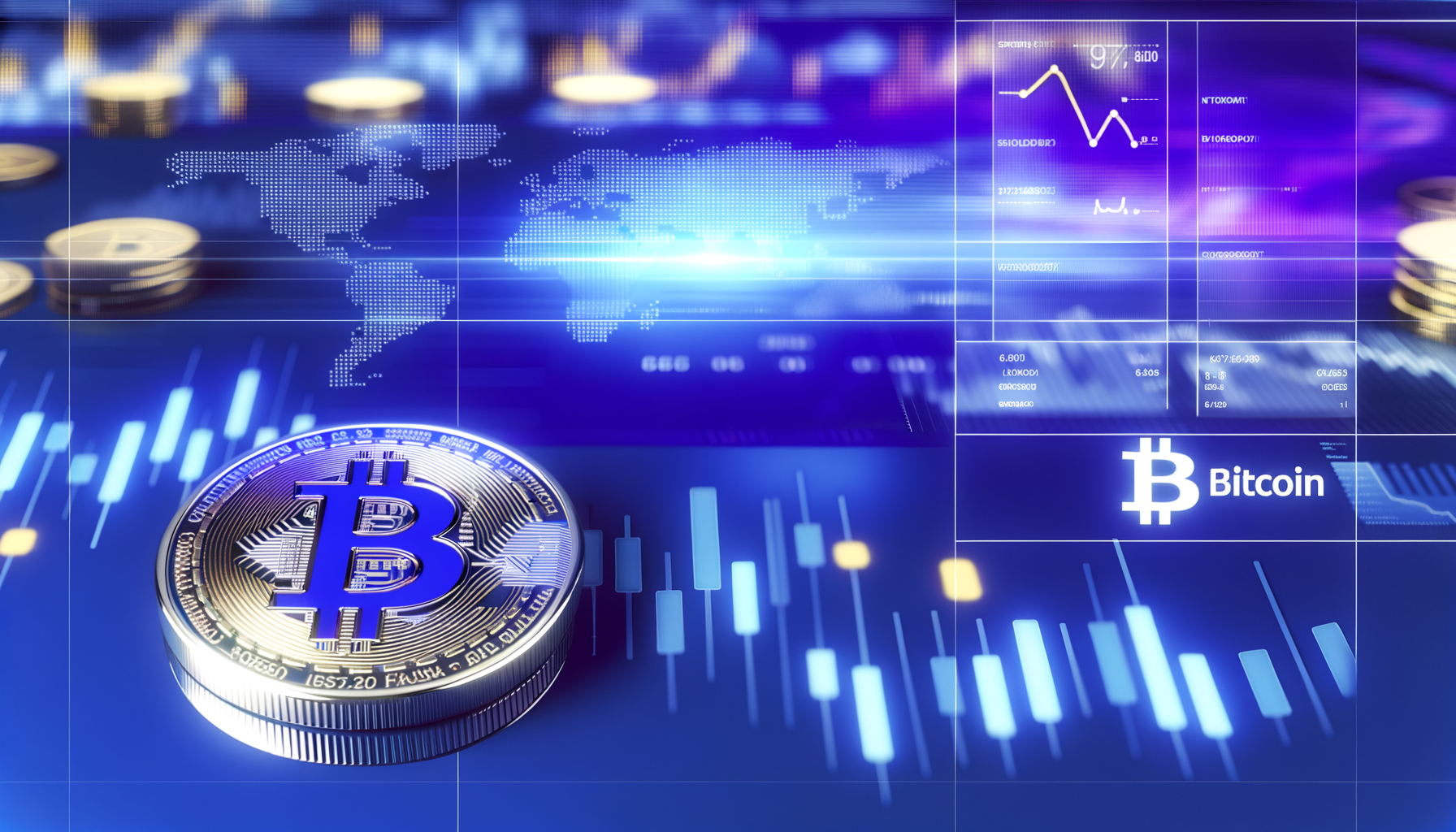 Create a premium, professional financial news header image for: Bitcoin’s Hash Rate Soars: New ATH Reflects Network Strength. Sophisticated Bitcoin visualization with elegant gold accents, clean financial charts, modern trading interfaces, premium business aesthetic. Bloomberg/Reuters style. REQUIREMENTS: 16:9 ratio perfect for news headers, ultra-high quality professional photography style, clean composition with sophisticated color palette (deep blues, platinum whites, gold accents), no text overlays, no logos, photorealistic Bloomberg Terminal aesthetic, premium financial publication quality.